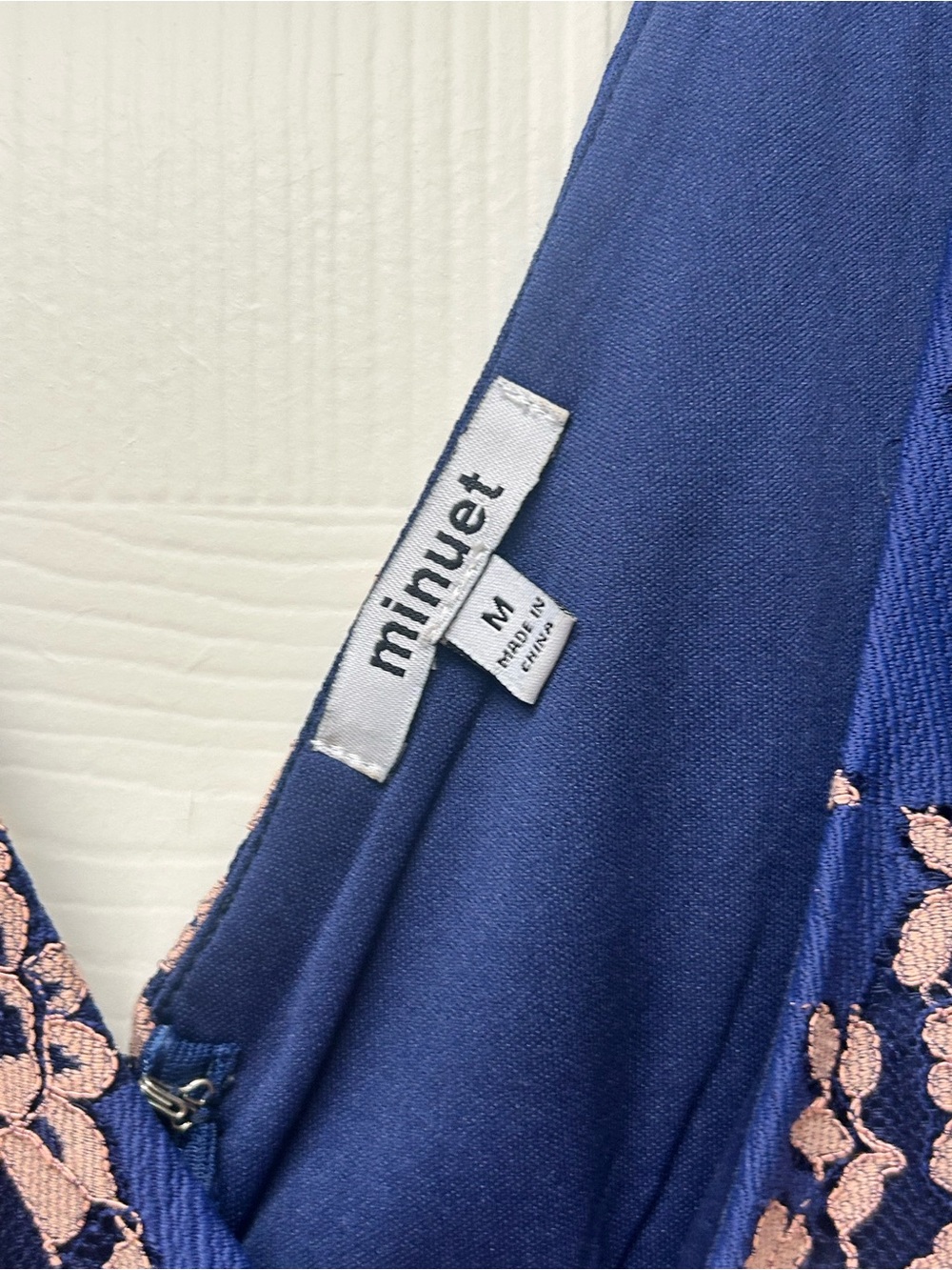 Minuet Petite Navy and Blush Floral Lace Slip Dress - Picture 2 of 2